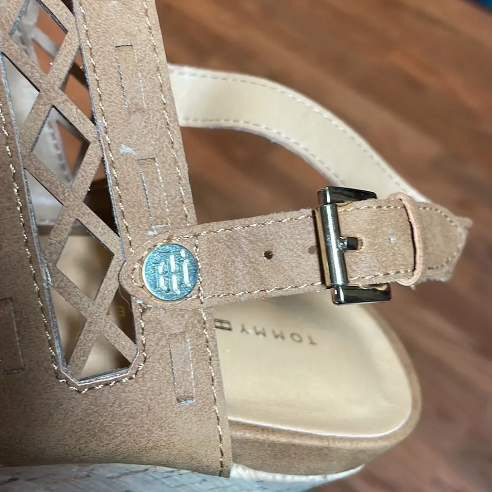 Tommy Hilfiger Heels Sandals, Wedge, Brown, Tan, 9.5